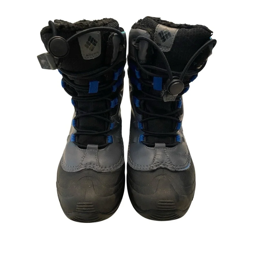 Columbia Kids Powderbug Snow Boots Size 12 Grey Blue 400g Insulation Waterproof